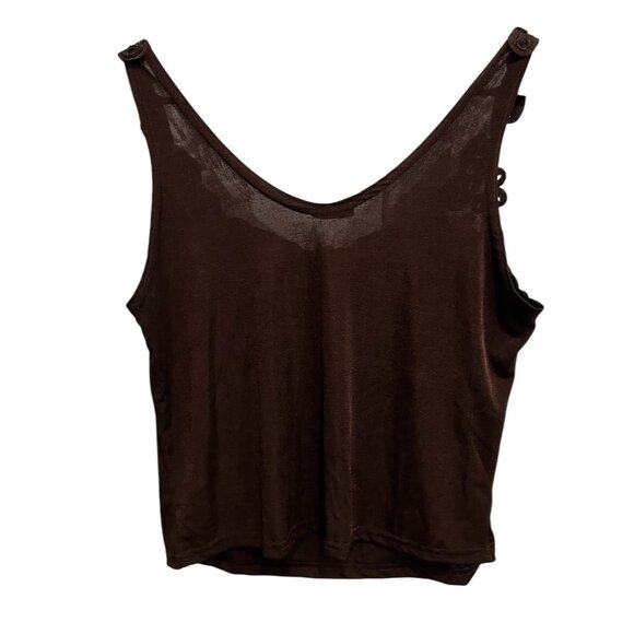 Fashque Womens Brown Sleeveless Floral Embroidered Top - Picture 2 of 7
